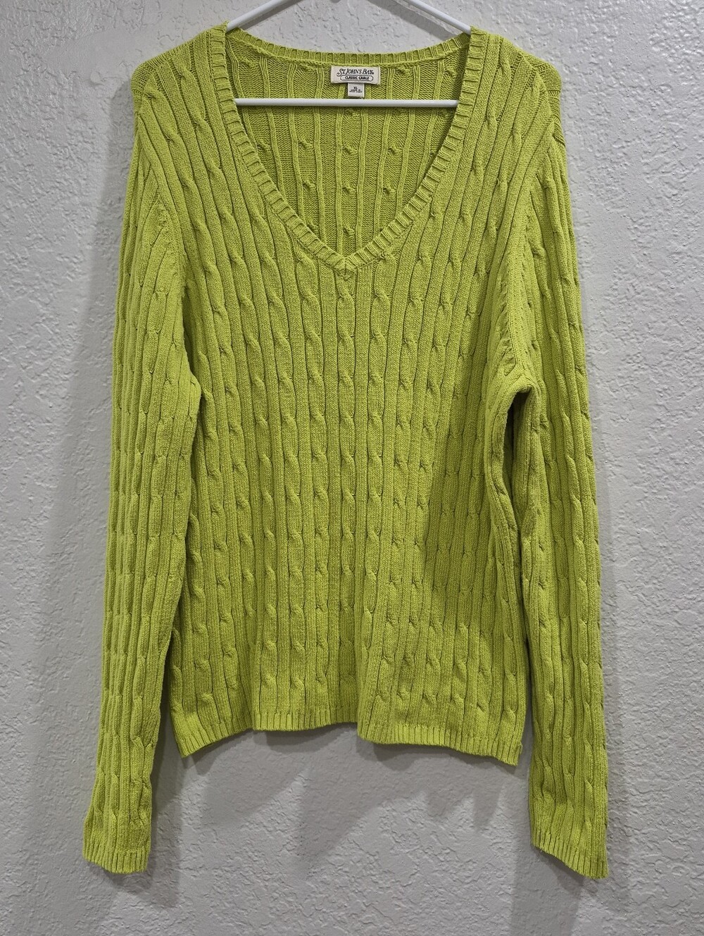 St. John's Bay Neon Lime Cable-Knit V-Neck Sweater XL